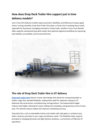 How does Drop Deck Trailer Hire support just-in-time delivery models?