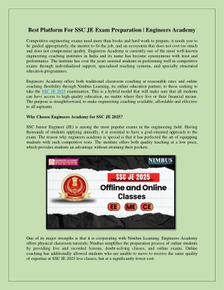 Best Platform For SSC JE Exam Preparation | Engineers Academy