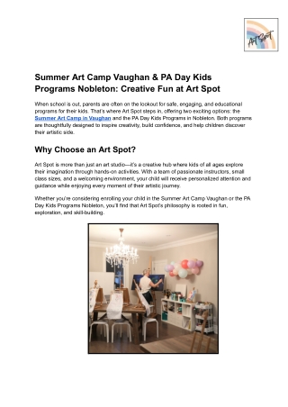 Summer Art Camp Vaughan & PA Day Kids Programs Nobleton_ Creative Fun at Art Spot