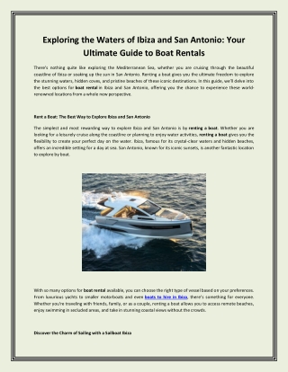 Exploring the Waters of Ibiza and San Antonio: Your Ultimate Guide to Boat Renta