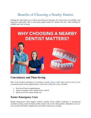 Benefits of Choosing a Nearby Dentist