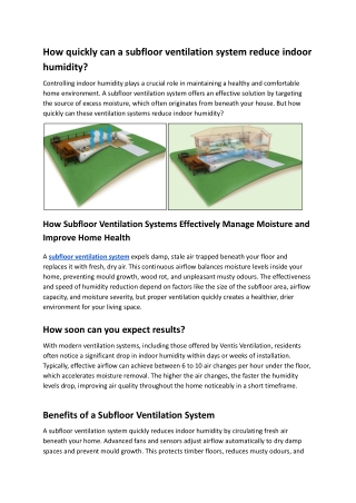 How quickly can a subfloor ventilation system reduce indoor humidity