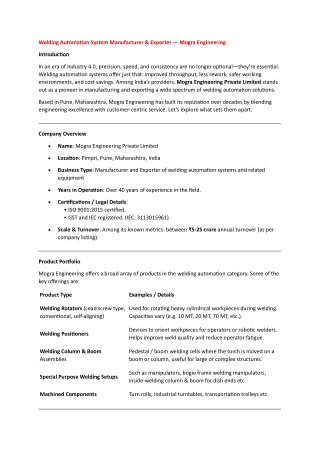 Welding Automation System Manufacturer and Exporter