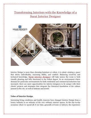 Transforming Interiors with the Knowledge of a Surat Interior Designer
