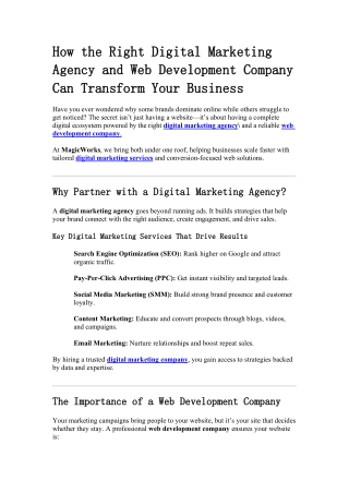 How the Right Digital Marketing Agency and Web Development Company Can Transform Your Business