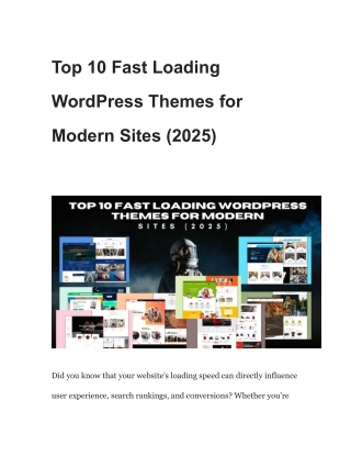 Top 10 Fast Loading WordPress Themes for Modern
