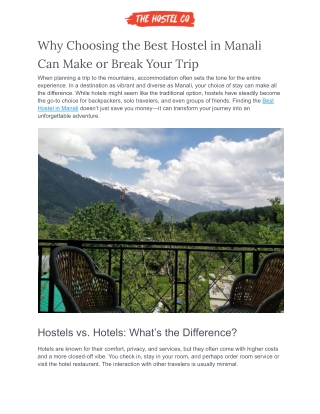 Why Choosing the Best Hostel in Manali Can Make or Break Your Trip