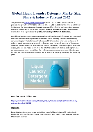Global Liquid Laundry Detergent Market Size, Share & Industry Forecast 2032