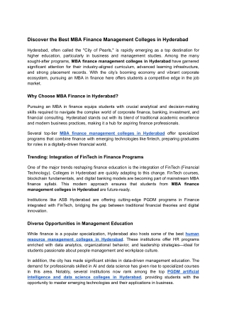 Discover the Best MBA Finance Management Colleges in Hyderabad