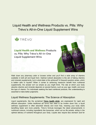 Liquid Health and Wellness Products vs. Pills_ Why Trévo’s All-in-One Liquid Supplement Wins_
