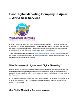 Best Digital Marketing Company in Ajmer – World SEO Services