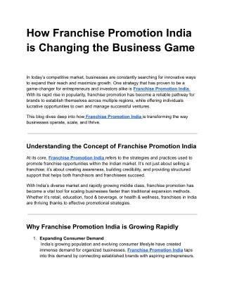 How Franchise Promotion India is Changing the Business Game