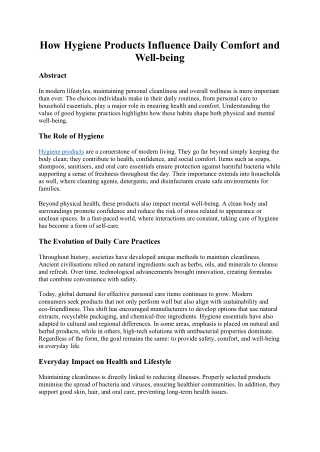 How Hygiene Products Influence Daily Comfort and Well-being