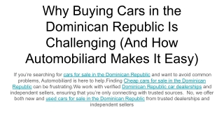 Why Buying Cars in the Dominican Republic Is Challenging (And How Automobiliard Makes It Easy)