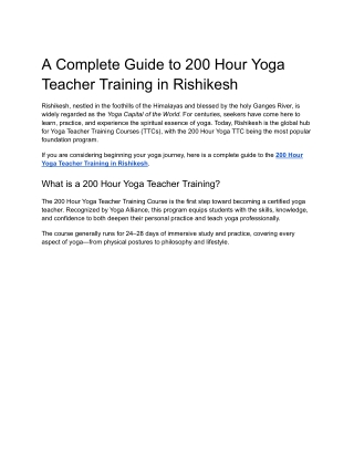 A Complete Guide to 200 Hour Yoga Teacher Training in Rishikesh