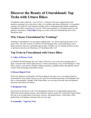 Discover the Beauty of Uttarakhand Top Treks with Uttara Hikes