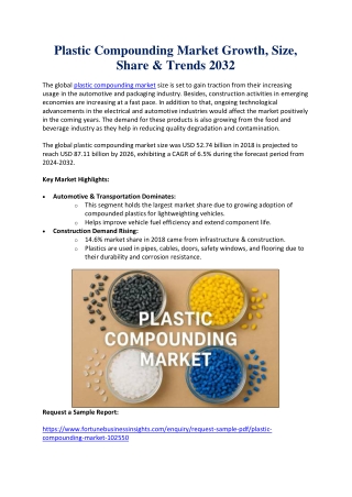Global Plastic Compounding Market Size, Trends, Share & Forecast 2032