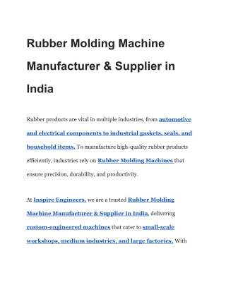 Rubber Molding Machine Manufacturer & Supplier in India