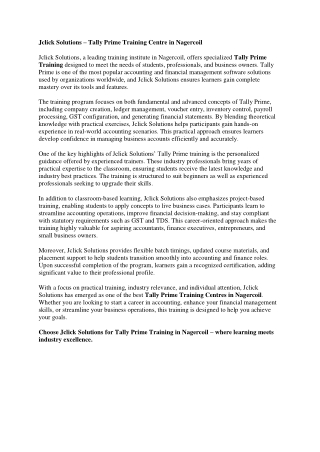 Tally Prime Training Centre in Nagercoil