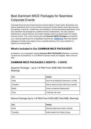 Dammam MICE packages