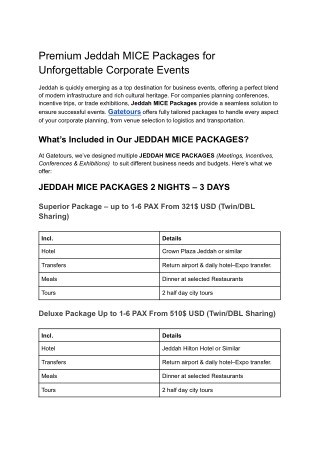 Jeddah MICE packages