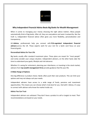 Why Independent Financial Advice Beats Big Banks for Wealth Management