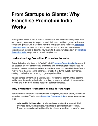From Startups to Giants: Why Franchise Promotion India Works