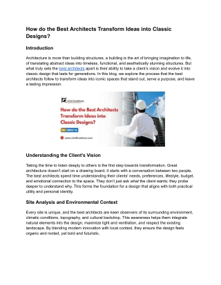 How do the Best Architects Transform Ideas into Classic Designs_