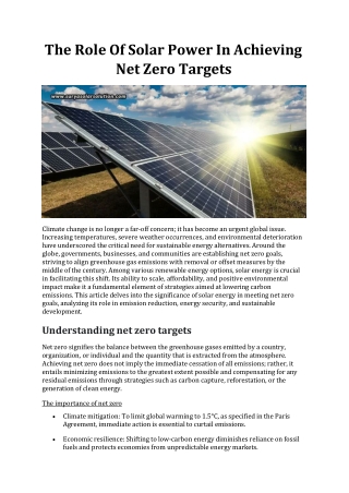 The Role Of Solar Power In Achieving Net Zero Targets