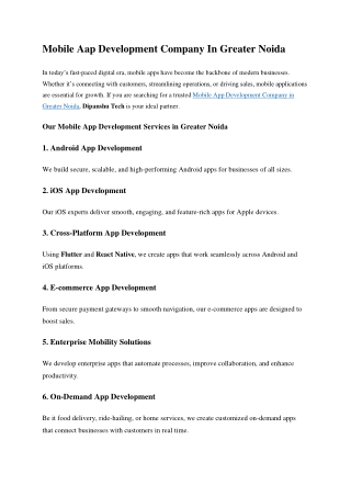 Mobile Aap Development Company In Greater Noida