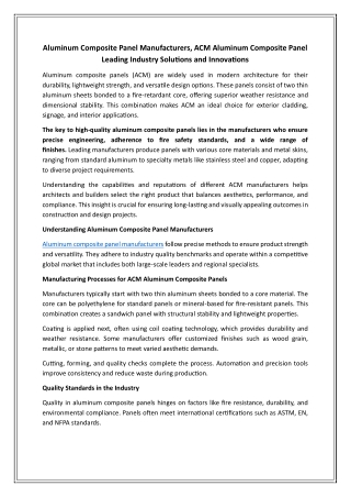 Aluminum Composite Panel Manufacturers, ACM Aluminum Composite Panel Leading Industry Solutions and Innovations