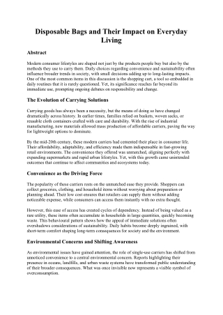 Disposable Bags and Their Impact on Everyday Living