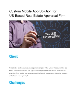 Custom Mobile App Solution for US-Based Real Estate Appraisal Firm