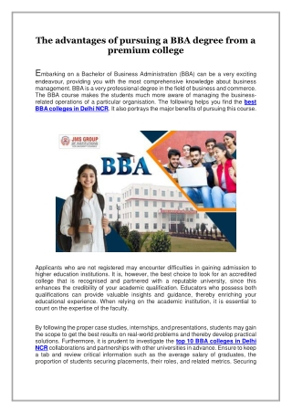 The advantages of pursuing a BBA degree from a premium college