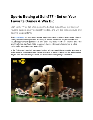 Sports Betting at Sulit777 - Bet on Your Favorite Games & Win Big
