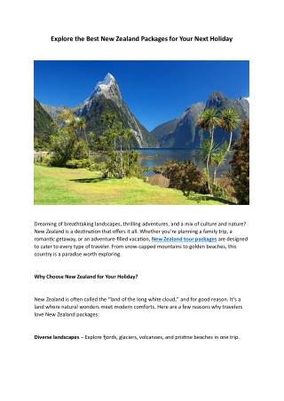 Explore the Best New Zealand Packages for Your Next Holiday