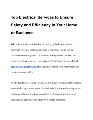 Top Electrical Services to Ensure Safety and Efficiency in Your Home or Business