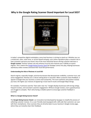 Why Is the Google Rating Scanner Stand Important for Local SEO?