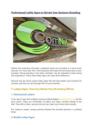 Professional Lobby Signs to Elevate Your Business Branding