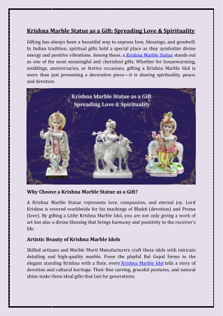Krishna Marble Statue as a Gift Spreading Love & Spirituality
