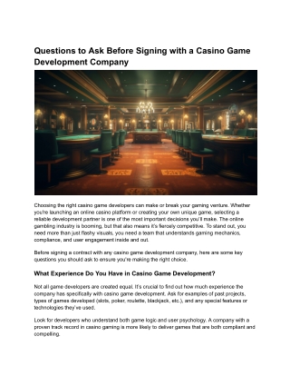 Questions to Ask Before Signing with a Casino Game Development Company