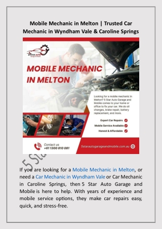 Mobile Mechanic in Melton | Trusted Car Mechanic in Wyndham Vale