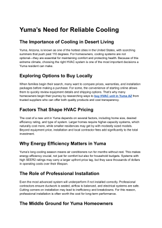 Yuma’s Need for Reliable Cooling