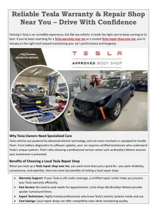Reliable Tesla Warranty & Repair Shop Near You – Drive With Confidence