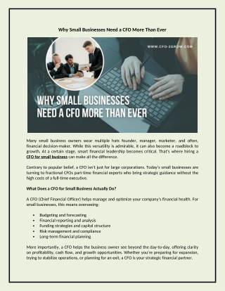 Why Small Businesses Need a CFO More Than Ever