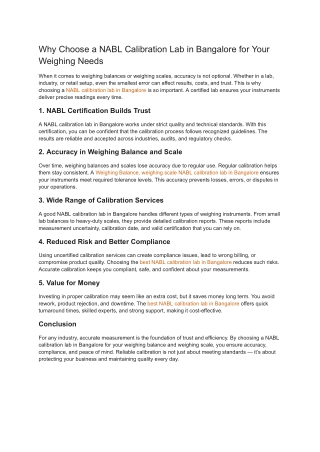 Why Choose a NABL Calibration Lab in Bangalore for Your Weighing Needs