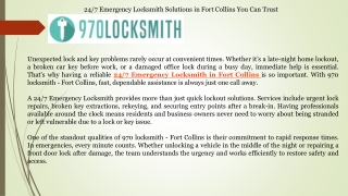 247 Emergency Locksmith Solutions in Fort Collins You Can Trust