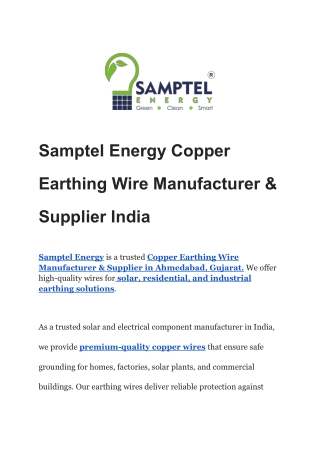 Samptel Energy Copper Earthing Wire Manufacturer & Supplier India