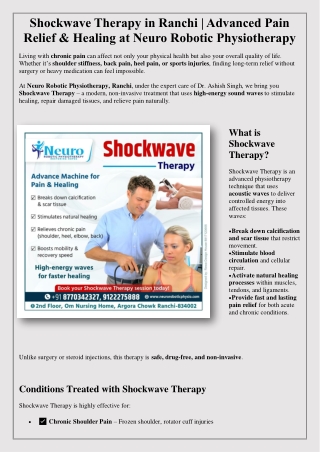 Shockwave Therapy in Ranchi | Advanced Pain Relief & Healing at Neuro Robotic
