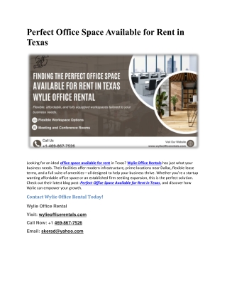 Perfect Office Space Available for Rent in Texas